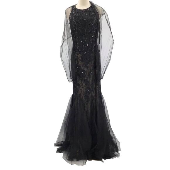 ASPEED SZ M black beaded lace mother of bride gala mermaid maxi dress NWT B164 - Picture 4 of 10